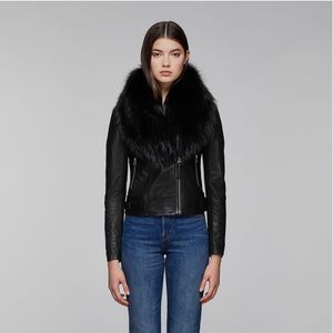 Mackage Yoana Leather Jacket With Fur Trim in Black. Size small.